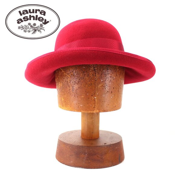 Laura Ashley Wide Brim Hat Magenta Wool Vintage Grosgrain Bow Great Britain 22.5 - Picture 2 of 14
